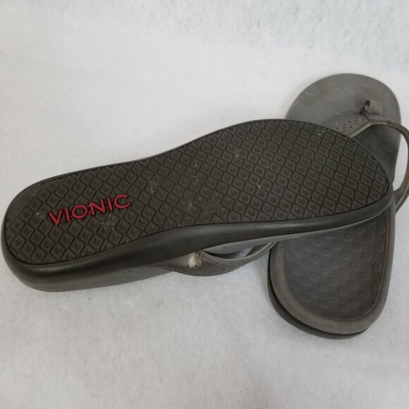 VIONIC Tideperf Strap Sandal Bronze Leather Orthotic Flip Flop Size 10.5(W) - Picture 6 of 8